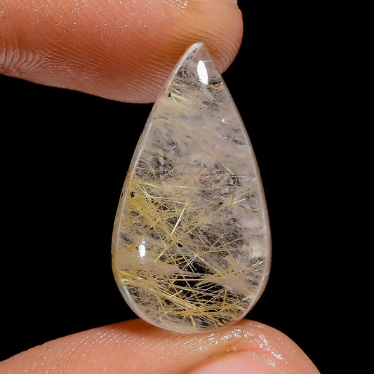 Golden Rutile Quartz Pear Shape Cabochon Loose Gemstone Natural 13 Ct. 23X12X5 mm V-6761