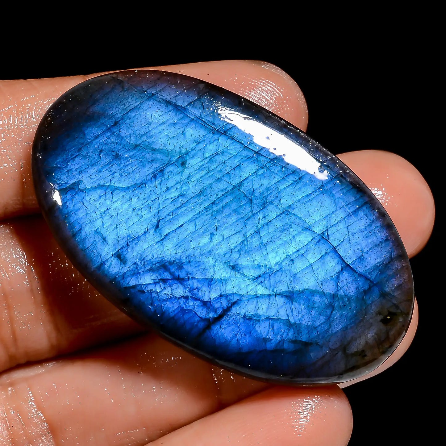 Blue Labradorite Oval Shape Cabochon Loose Gemstone Natural 91 Ct. 46X27X7 mm V-6841