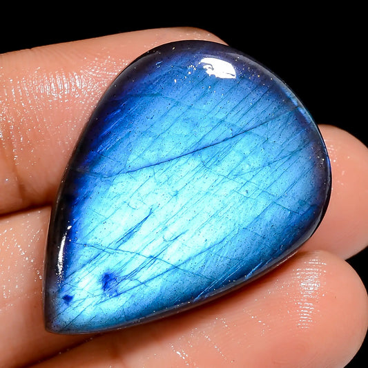 Blue Labradorite Pear Shape Cabochon Loose Gemstone Natural 52.5 Ct. 31X23X8 mm V-6845