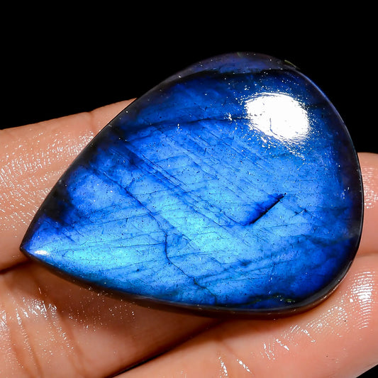 Blue Labradorite Pear Shape Cabochon Loose Gemstone Natural 82.5 Ct. 40X31X8 mm V-6849