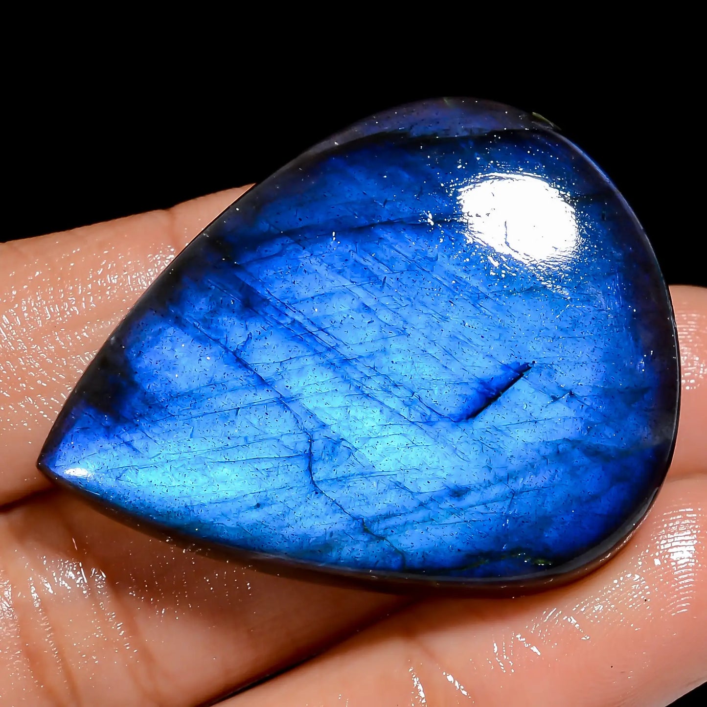 Blue Labradorite Pear Shape Cabochon Loose Gemstone Natural 82.5 Ct. 40X31X8 mm V-6849