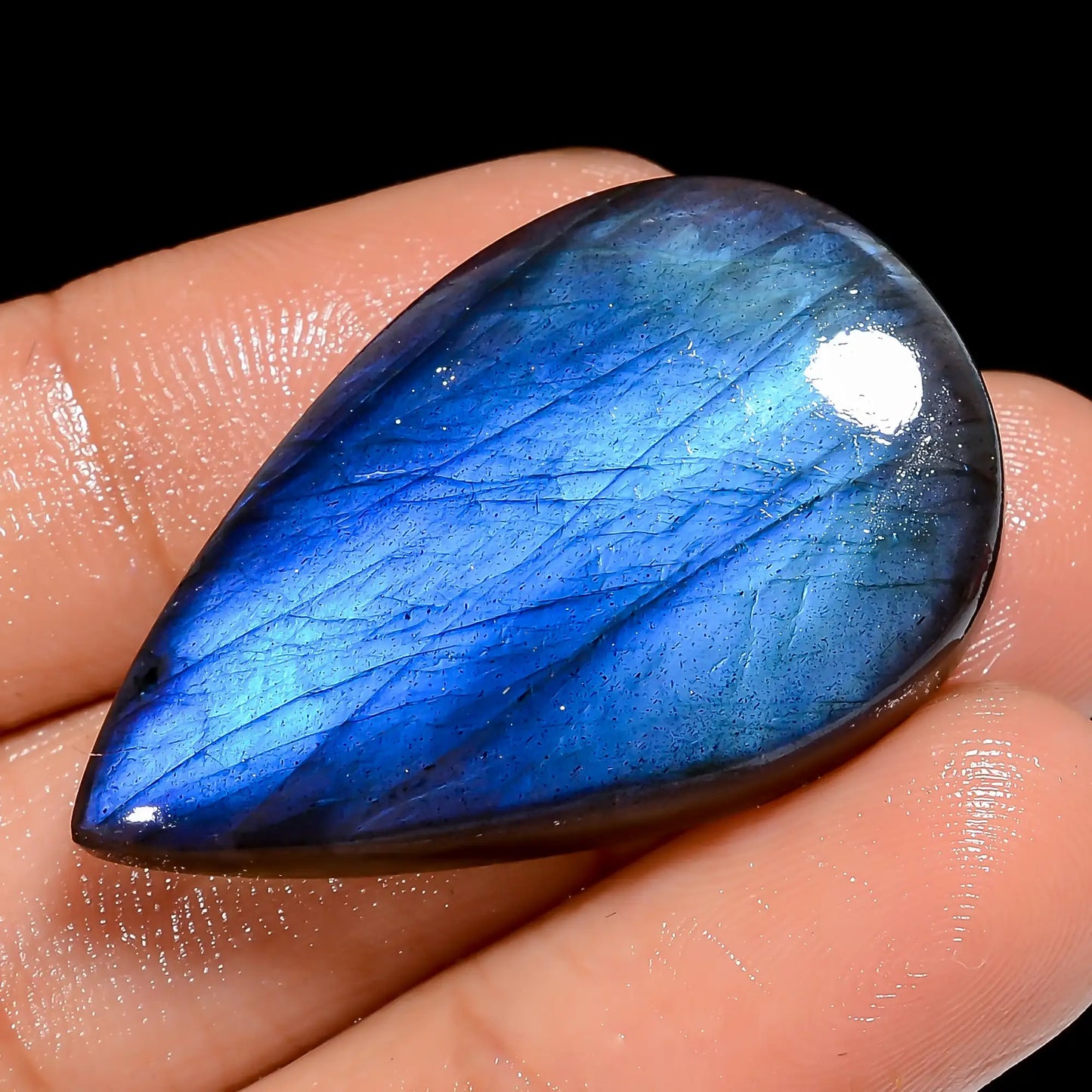 Blue Labradorite Pear Shape Cabochon Loose Gemstone Natural 42.5 Ct. 35X22X7 mm V-6866