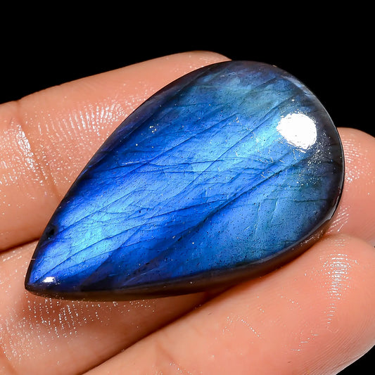Blue Labradorite Pear Shape Cabochon Loose Gemstone Natural 42.5 Ct. 35X22X7 mm V-6866