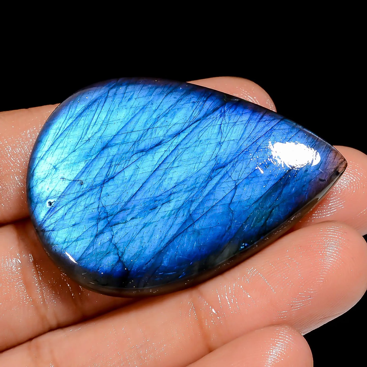 Blue Labradorite Pear Shape Cabochon Loose Gemstone Natural 75 Ct. 43X31X7 mm V-6874
