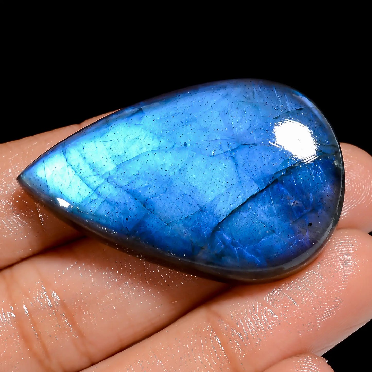Blue Labradorite Pear Shape Cabochon Loose Gemstone Natural 74.5 Ct. 42X26X8 mm V-6884