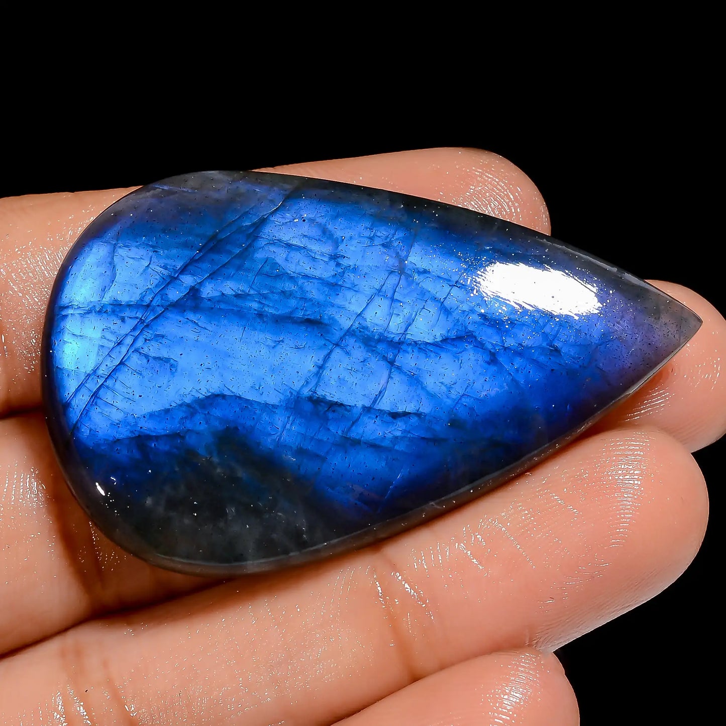 Blue Labradorite Pear Shape Cabochon Loose Gemstone Natural 76 Ct. 48X30X7 mm V-6886
