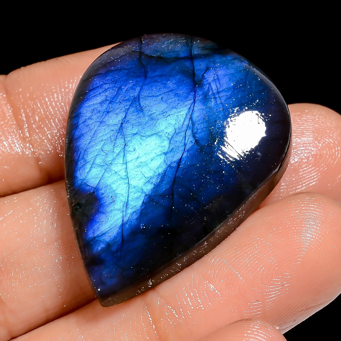 Blue Labradorite Pear Shape Cabochon Loose Gemstone Natural 42 Ct. 32X25X7 mm V-6888