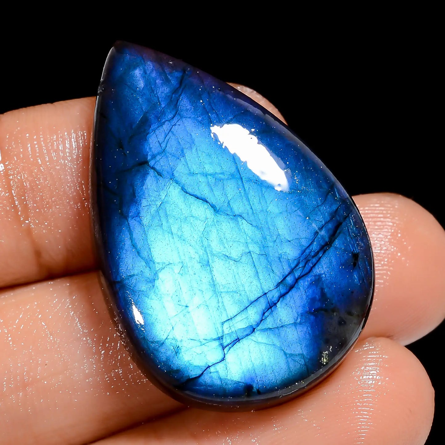 Blue Labradorite Pear Shape Cabochon Loose Gemstone Natural 45.5 Ct. 33X22X7 mm V-6890