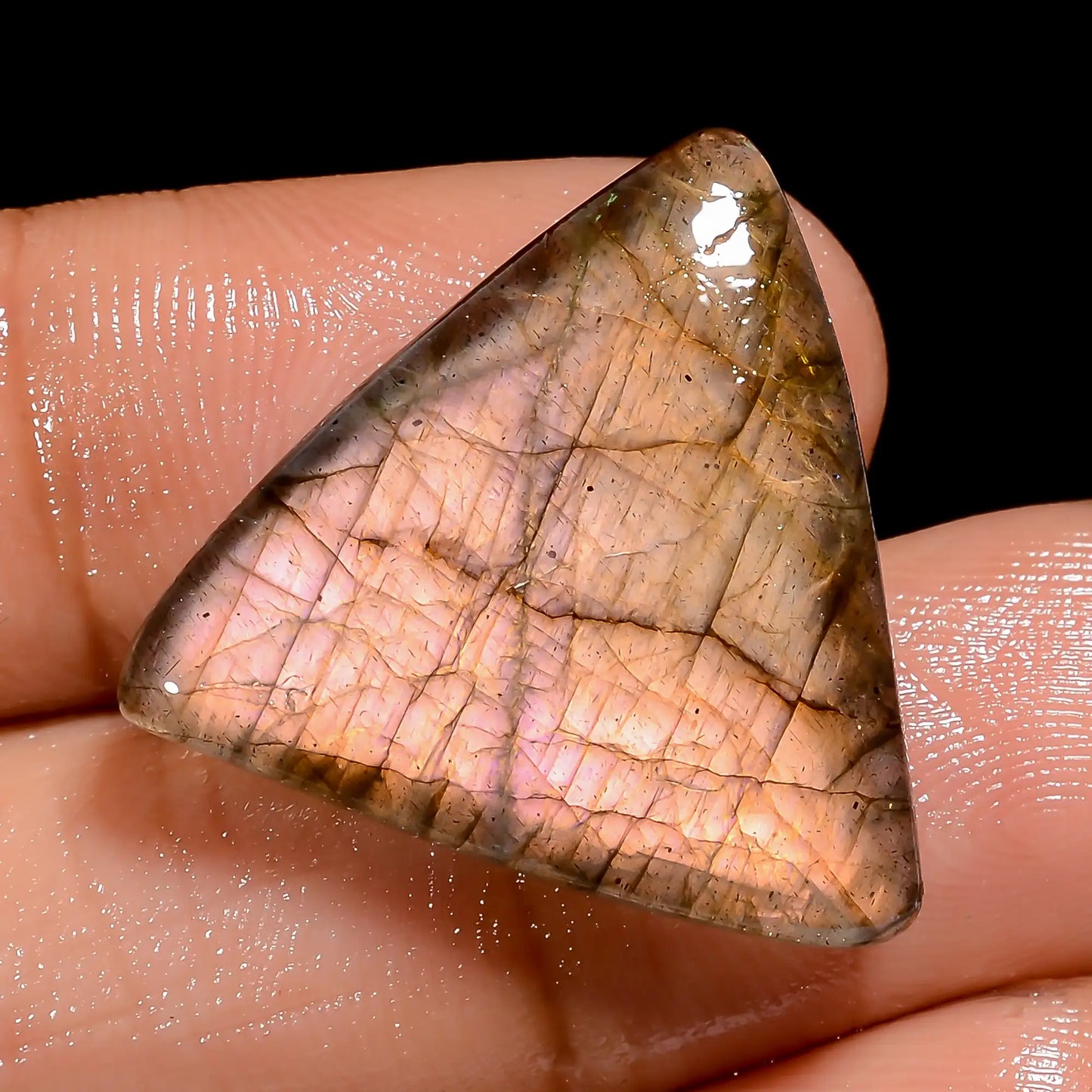 Golden Labradorite Triangle Shape Cabochon Loose Gemstone Natural 17 Ct. 21X22X5 mm V-6943