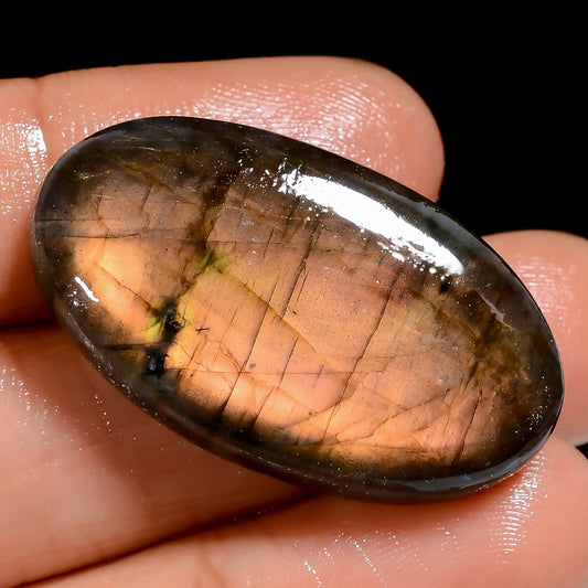 Golden Labradorite Oval Shape Cabochon Loose Gemstone Natural 42 Ct. 33X19X7 mm V-6951