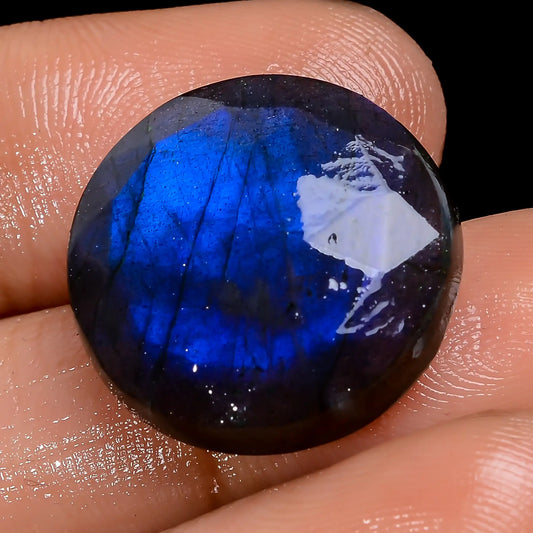 Blue Labradorite Round Shape Faceted Loose Gemstone Natural 20 Ct. 18X18X5 mm V-7129