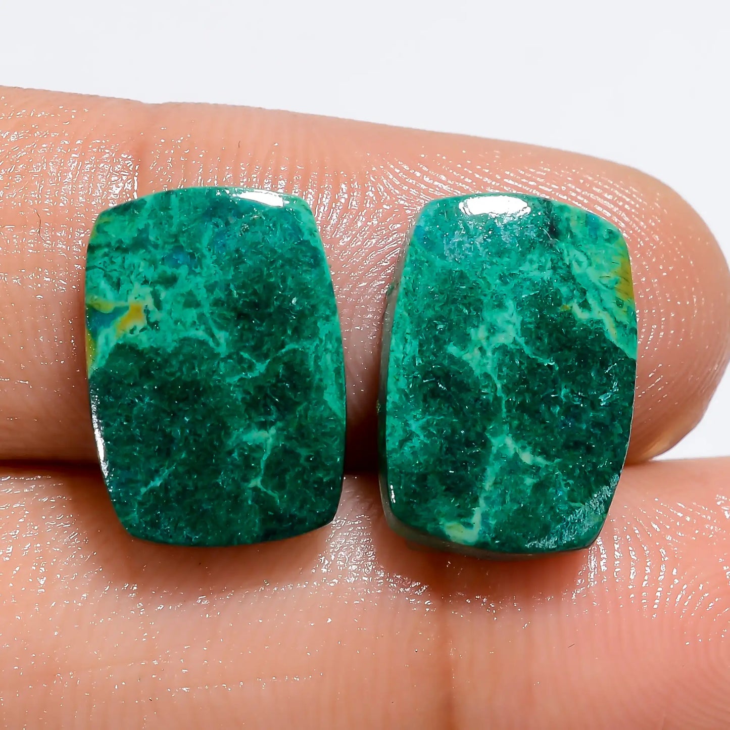 Australian Chrysocolla Radiant Shape Cabochon Loose Gemstone Pair Natural 13.5 Ct. 13X9X2 mm V-7148