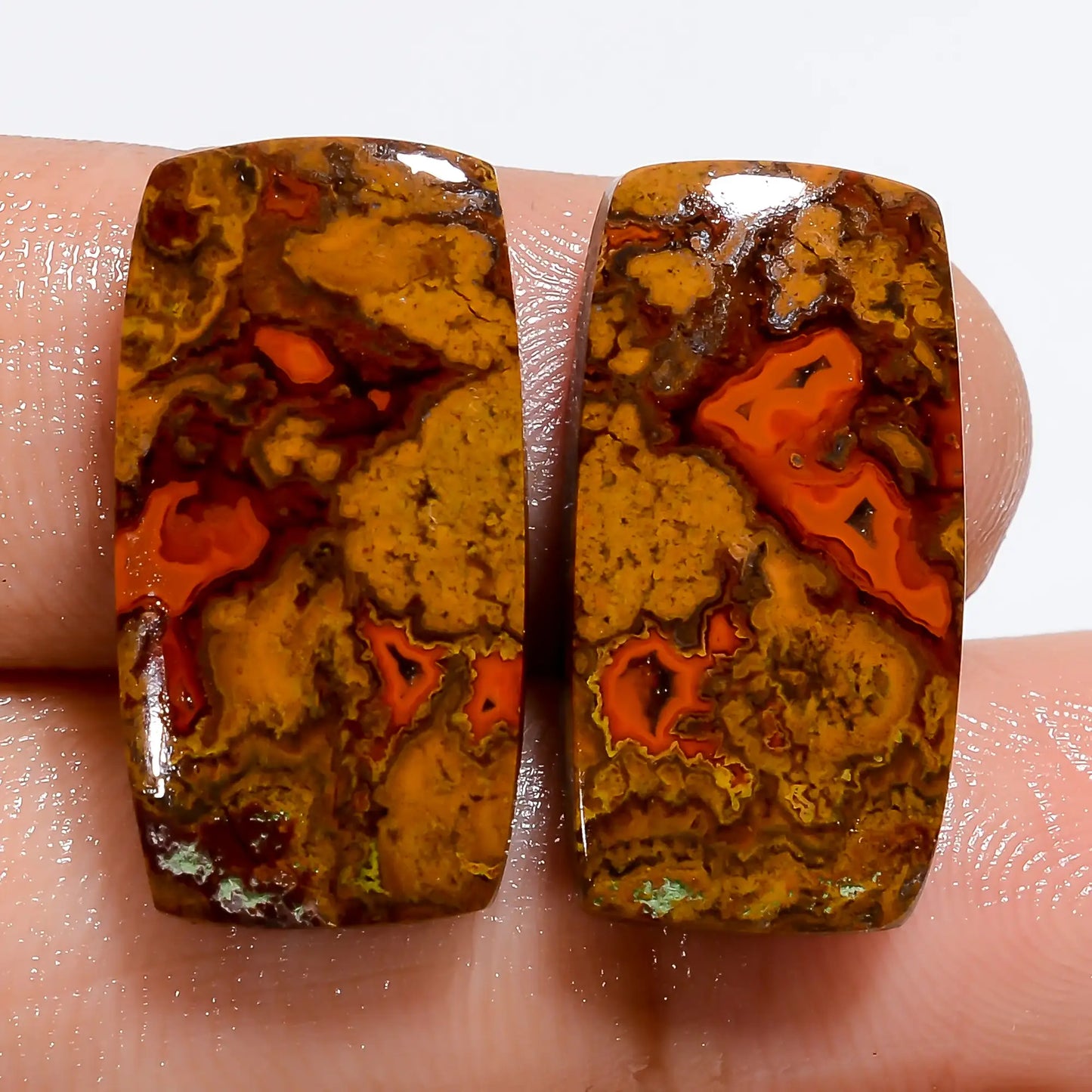 Seam Agate Radiant Shape Cabochon Loose Gemstone Pair Natural 21.5 Ct. 20X10X3 mm V-7152