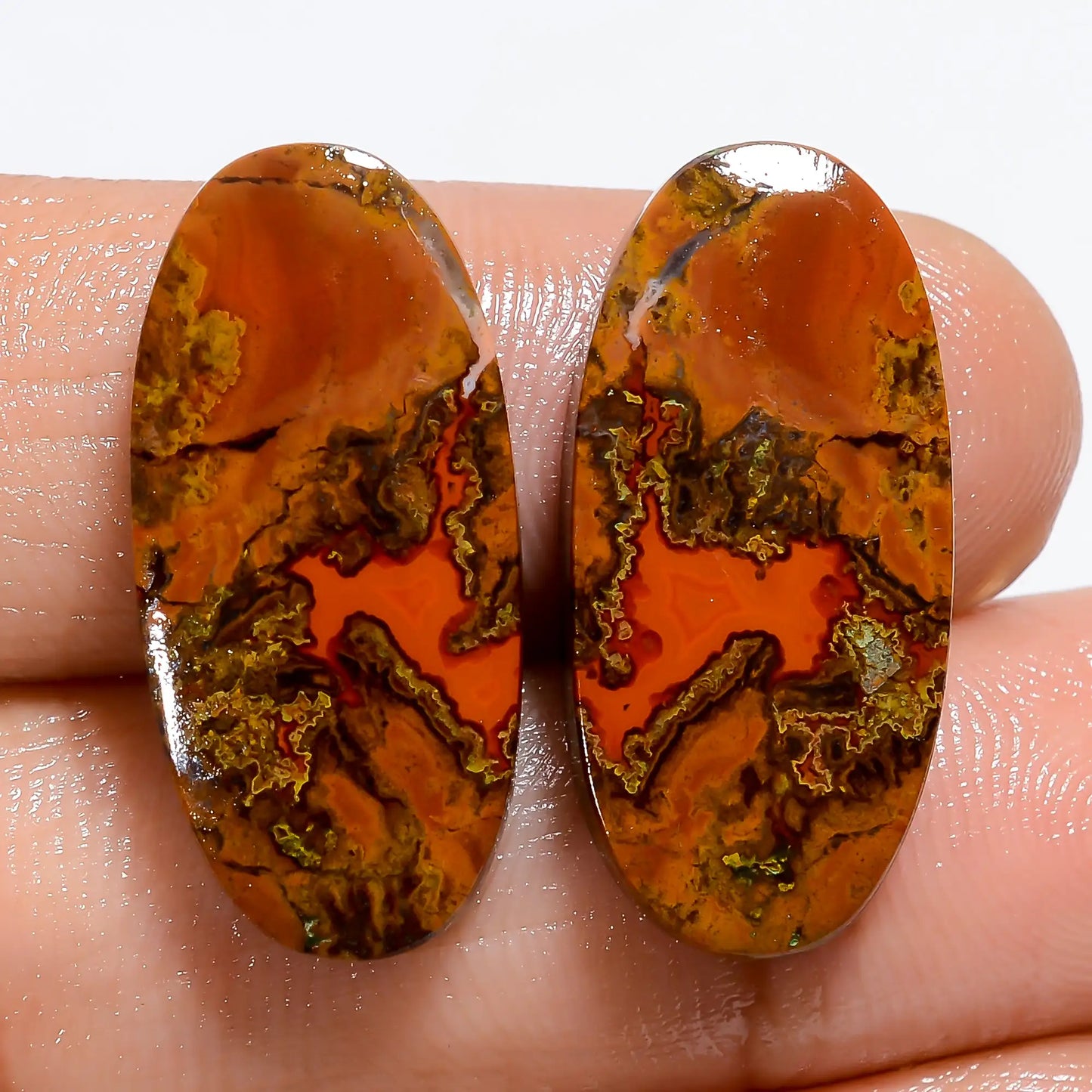 Seam Agate Oval Shape Cabochon Loose Gemstone Pair Natural 23.5 Ct. 23X10X3 mm V-7157
