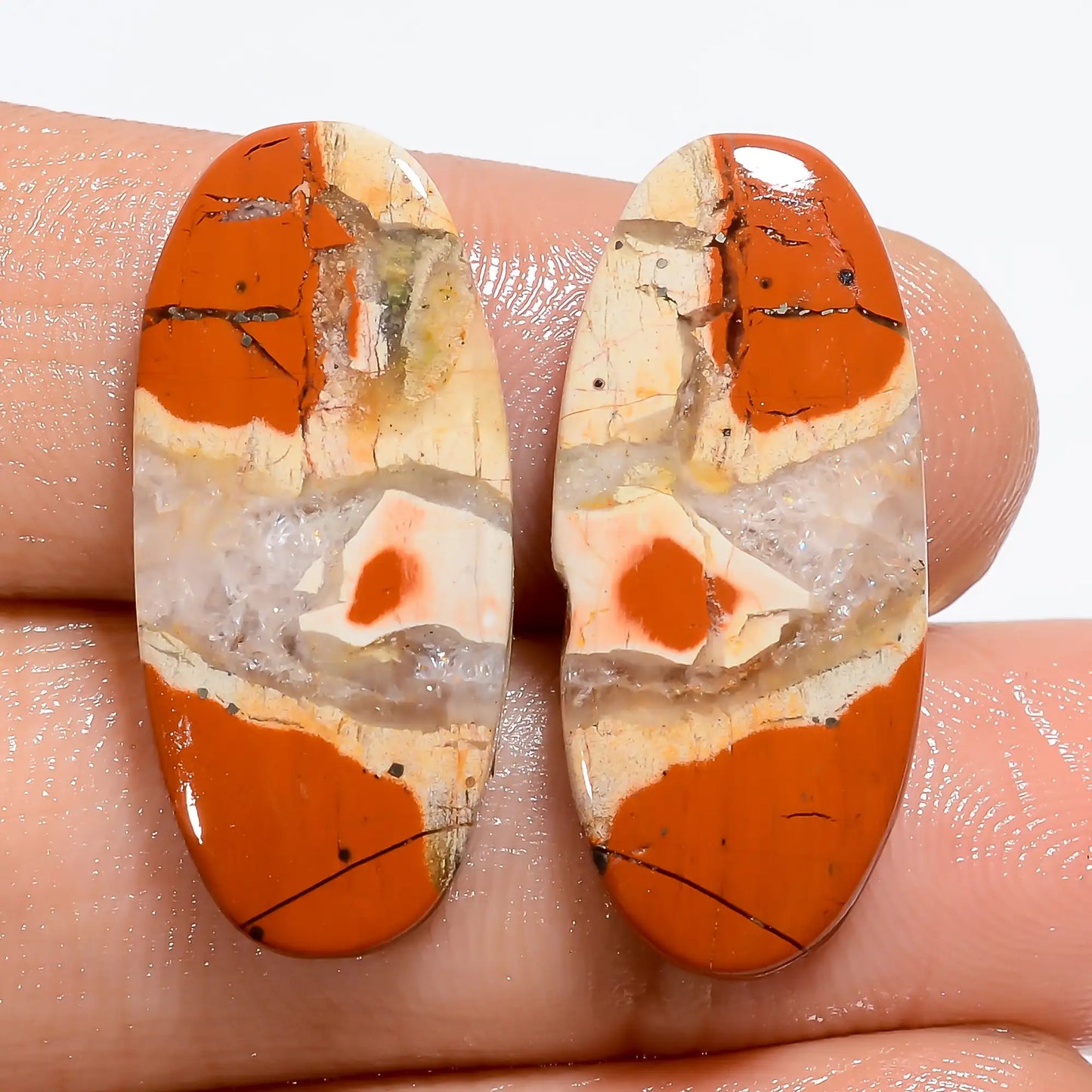 Snakeskin Jasper Oval Shape Cabochon Loose Gemstone Pair Natural 20 Ct. 25X10X2 mm V-7170