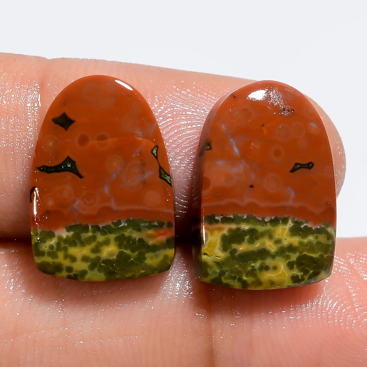 Ocean Jasper Fancy Shape Cabochon Loose Gemstone Pair Natural 14 Ct. 15X10X3 mm V-7176
