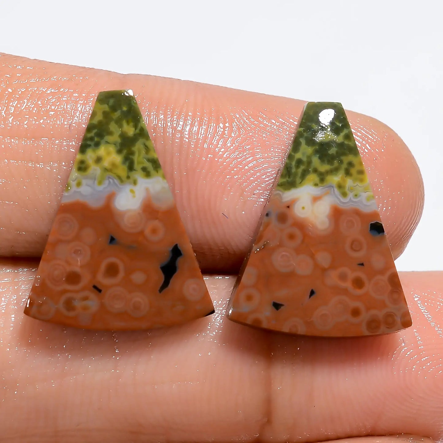 Ocean Jasper Fancy Shape Cabochon Loose Gemstone Pair Natural 12 Ct. 17X13X2 mm V-7177