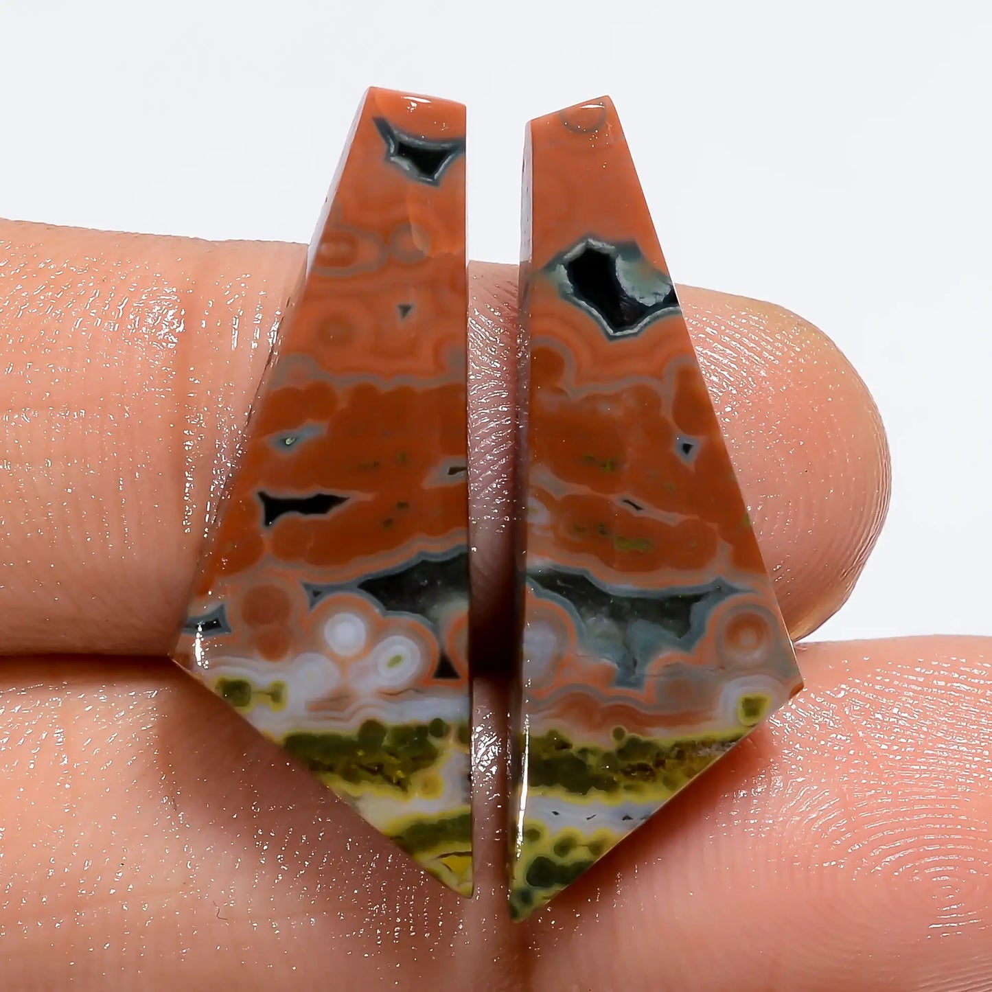 Ocean Jasper Fancy Shape Cabochon Loose Gemstone Pair Natural 15 Ct. 27X9X3 mm V-7182