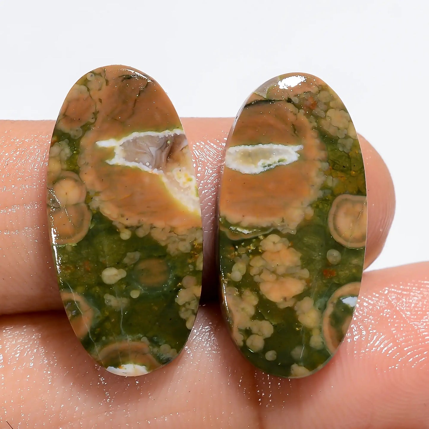 Rhyolite Oval Shape Cabochon Loose Gemstone Pair Natural 16.5 Ct. 23X10X3 mm V-7191