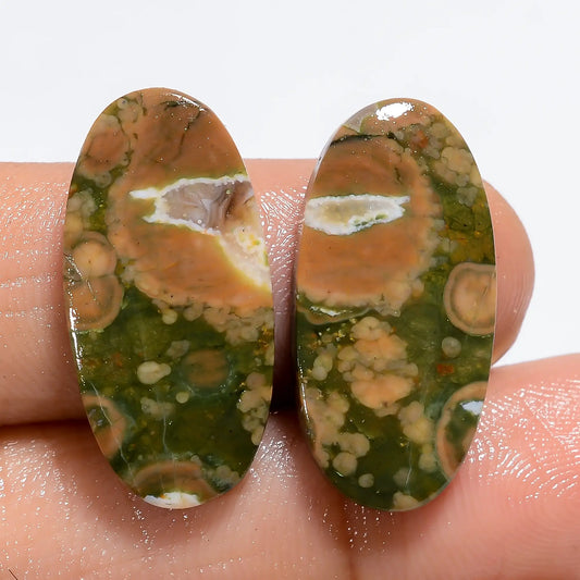Rhyolite Oval Shape Cabochon Loose Gemstone Pair Natural 16.5 Ct. 23X10X3 mm V-7191