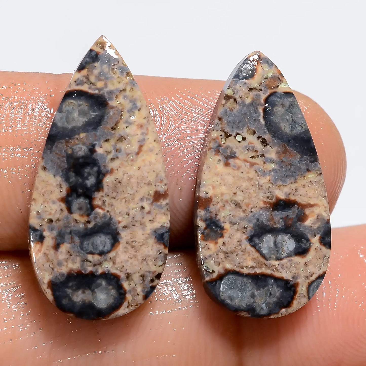 Viper Skin Pear Shape Cabochon Loose Gemstone 2 Pcs Lot Natural 14 Ct. 21X10 22X10 mm V-7196