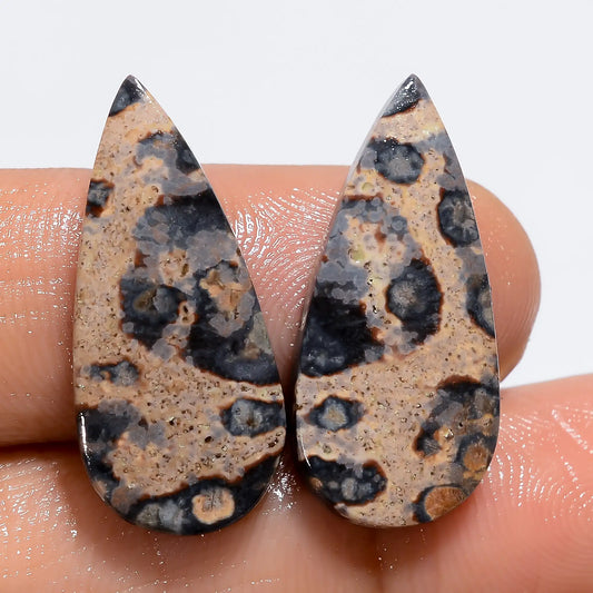 Viper Skin Pear Shape Cabochon Loose Gemstone Pair Natural 15 Ct. 23X10X3 mm V-7199