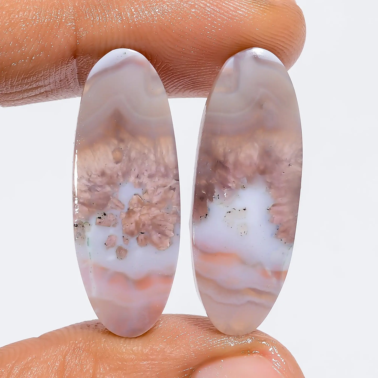 Amethyst Lace Agate Oval Shape Cabochon Loose Gemstone Pair Natural 25 Ct. 30X10X2 mm V-7207