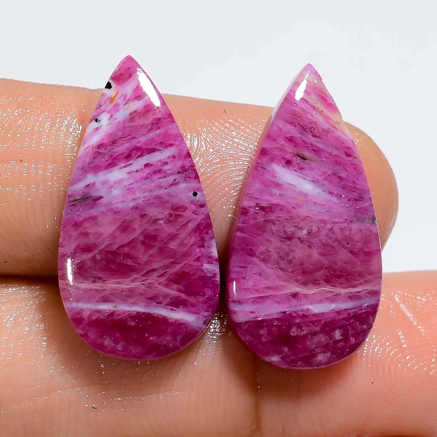 Ruby Pear Shape Cabochon Loose Gemstone Pair Natural 26 Ct. 22X11X3 mm V-7226