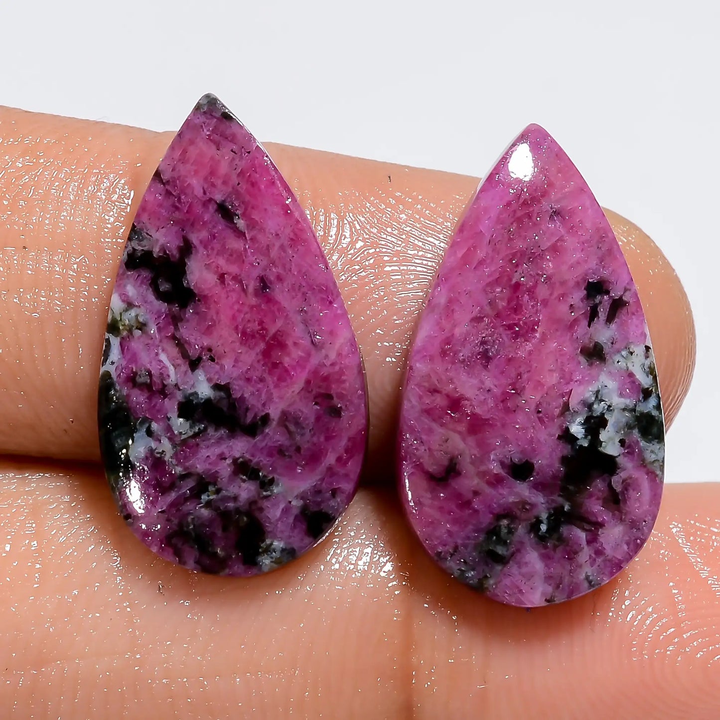 Ruby Pear Shape Cabochon Loose Gemstone Pair Natural 15 Ct. 19X10X2 mm V-7227