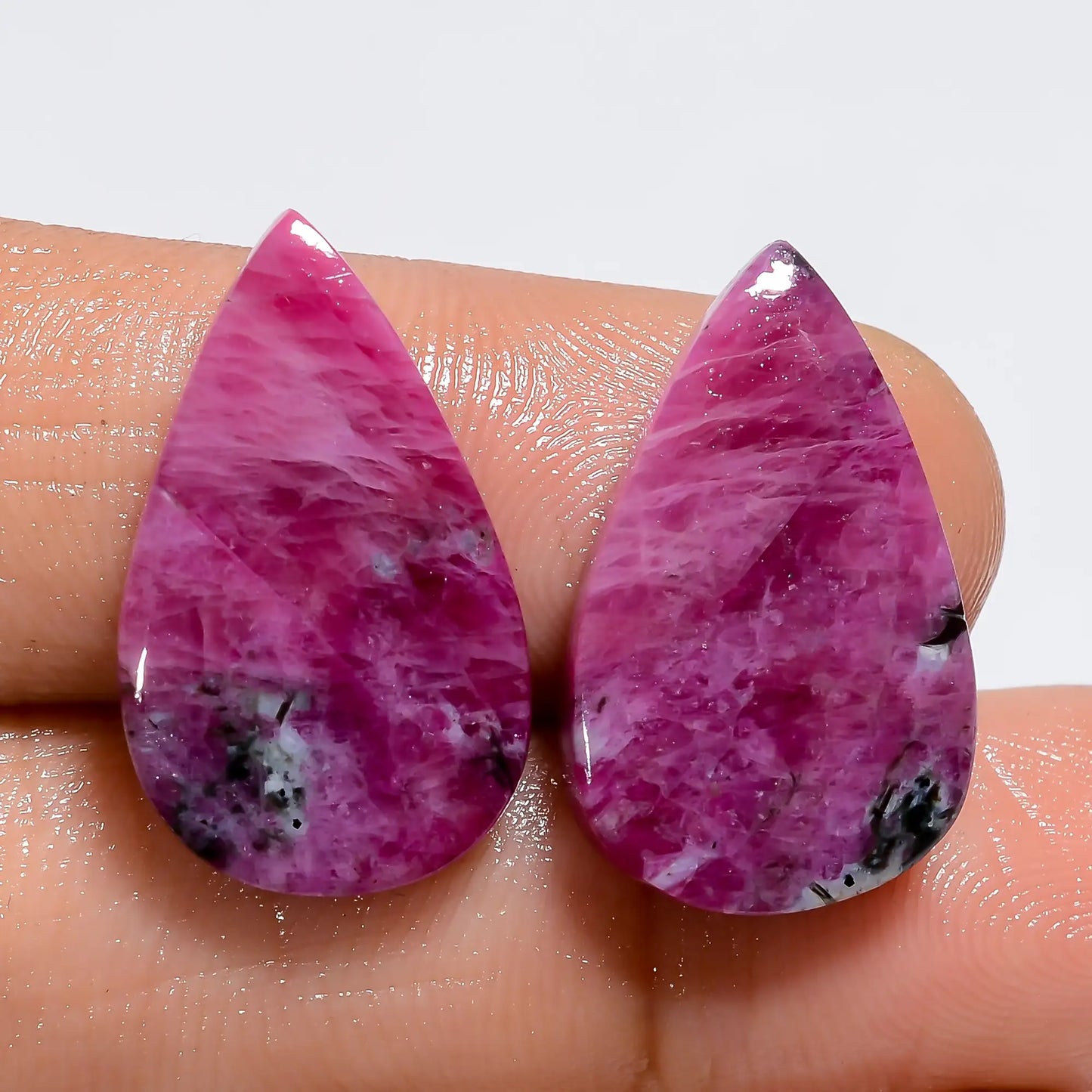 Ruby Pear Shape Cabochon Loose Gemstone Pair Natural 25 Ct. 20X11X2 mm V-7228
