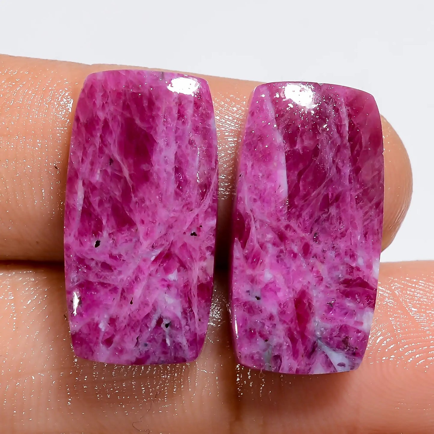 Ruby Radiant Shape Cabochon Loose Gemstone Pair Natural 28.5 Ct. 20X10X3 mm V-7229