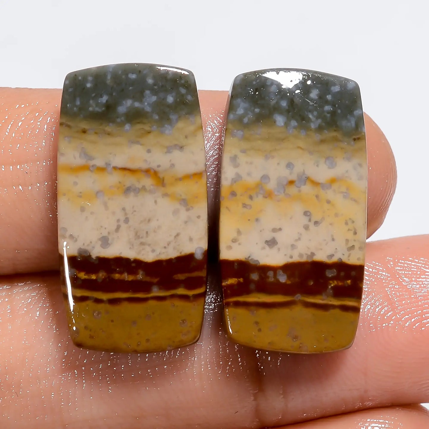 Polychrome Jasper Radiant Shape Cabochon Loose Gemstone Pair Natural 20 Ct. 22X11X2 mm V-7240