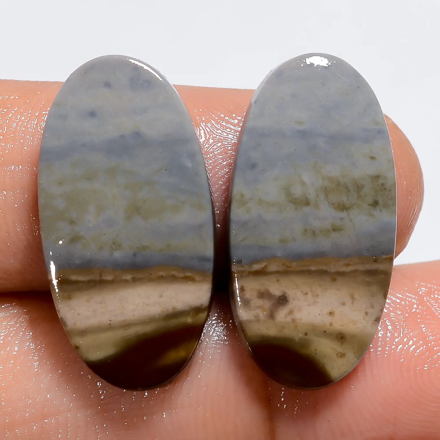 Polychrome Jasper Oval Shape Cabochon Loose Gemstone Pair Natural 18 Ct. 22X11X3 mm V-7241