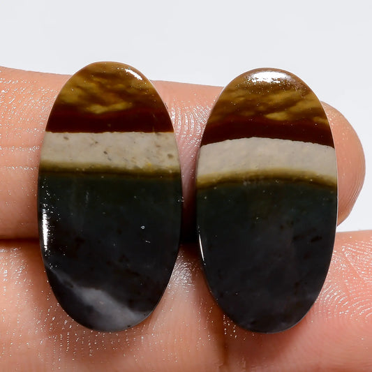 Polychrome Jasper Oval Shape Cabochon Loose Gemstone Pair Natural 20 Ct. 23X12X3 mm V-7249