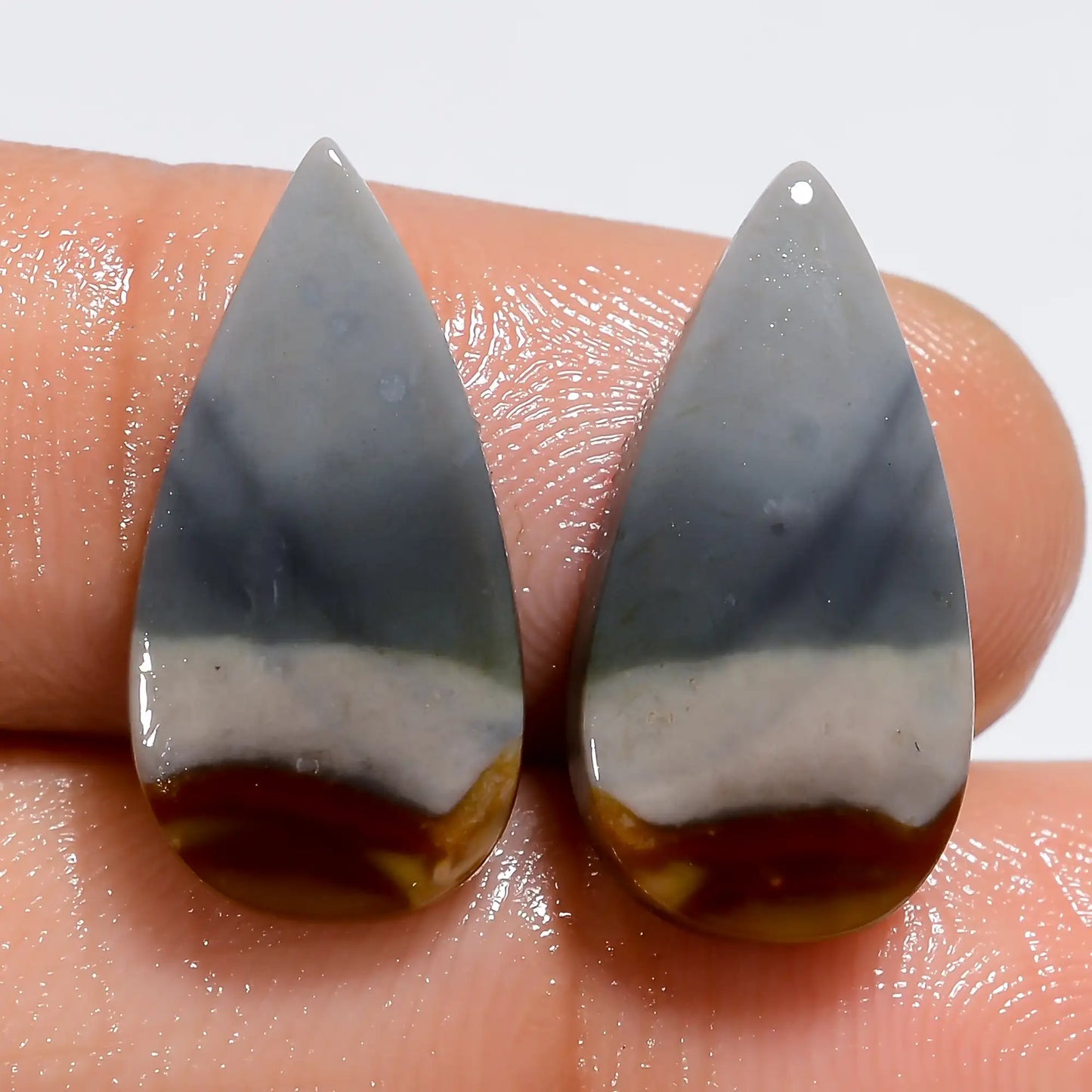 Polychrome Jasper Pear Shape Cabochon Loose Gemstone Pair Natural 10.5 Ct. 18X9X2 mm V-7250