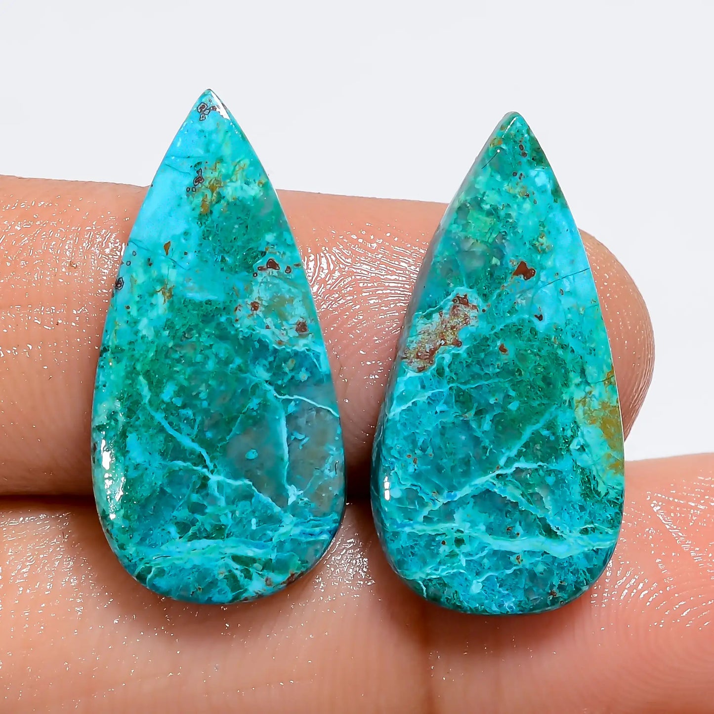 Shattuckite Pear Shape Cabochon Loose Gemstone Pair Natural 14.5 Ct. 22X10X2 mm V-7253