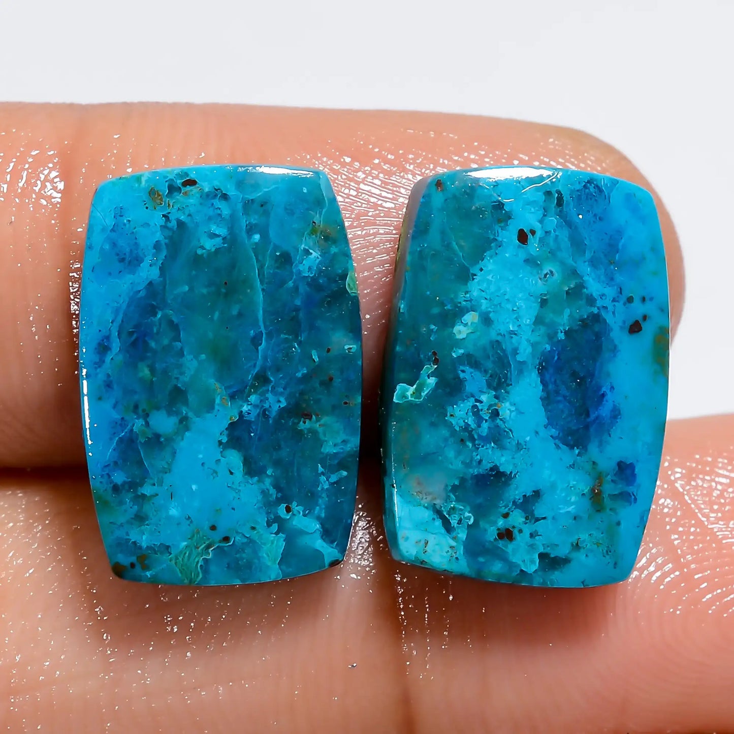 Shattuckite Radiant Shape Cabochon Loose Gemstone Pair Natural 15.5 Ct. 15X10X2 mm V-7258