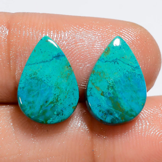 Shattuckite Pear Shape Cabochon Loose Gemstone Pair Natural 9.5 Ct. 13X9X2 mm V-7259
