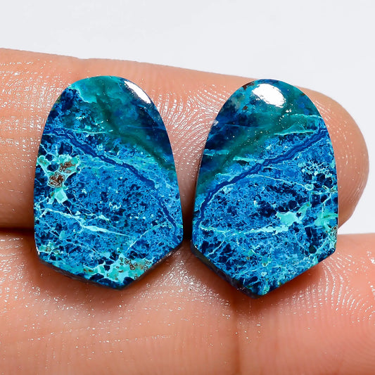 Shattuckite Fancy Shape Cabochon Loose Gemstone Pair Natural 16 Ct. 17X11X2 mm V-7266