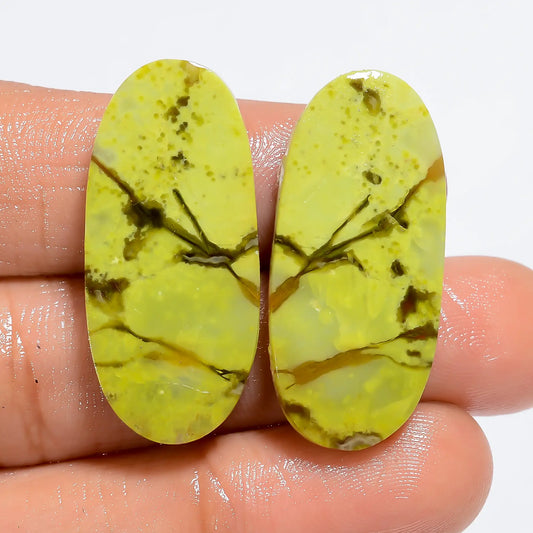 Green Opal Oval Shape Cabochon Loose Gemstone Pair Natural 30 Ct. 30X13X3 mm V-7269