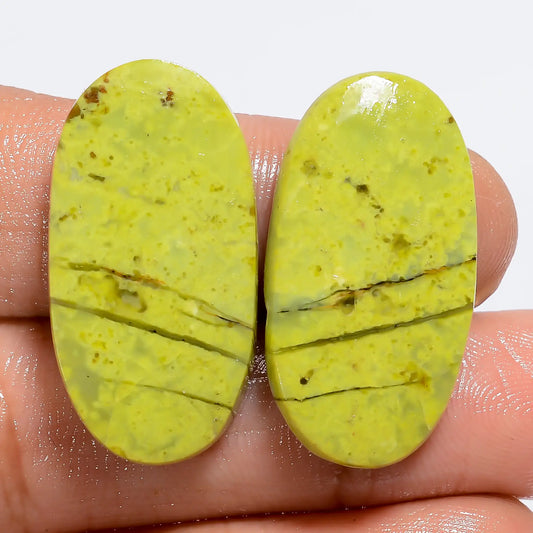 Green Opal Oval Shape Cabochon Loose Gemstone Pair Natural 28.5 Ct. 27X13X4 mm V-7271