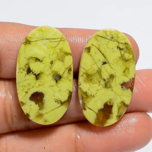 Green Opal Oval Shape Cabochon Loose Gemstone Pair Natural 28 Ct. 28X16X3 mm V-7272
