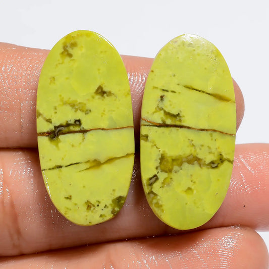 Green Opal Oval Shape Cabochon Loose Gemstone Pair Natural 27.5 Ct. 28X13X3 mm V-7273