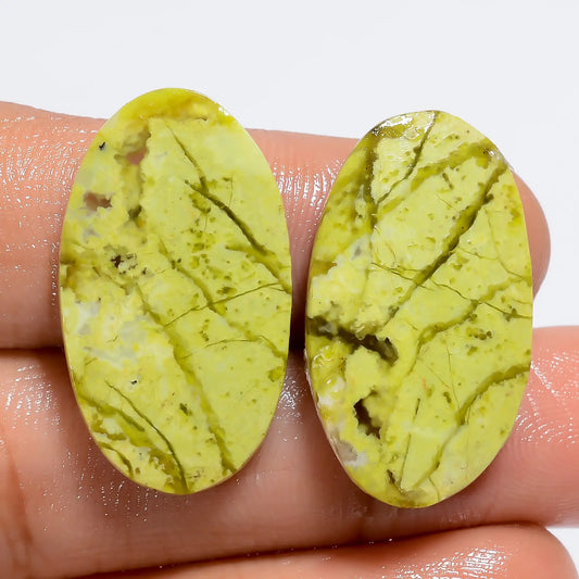 Green Opal Oval Shape Cabochon Loose Gemstone Pair Natural 20 Ct. 25X14X2 mm V-7274