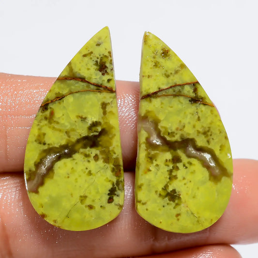 Green Opal Fancy Shape Cabochon Loose Gemstone Pair Natural 26 Ct. 31X14X3 mm V-7276