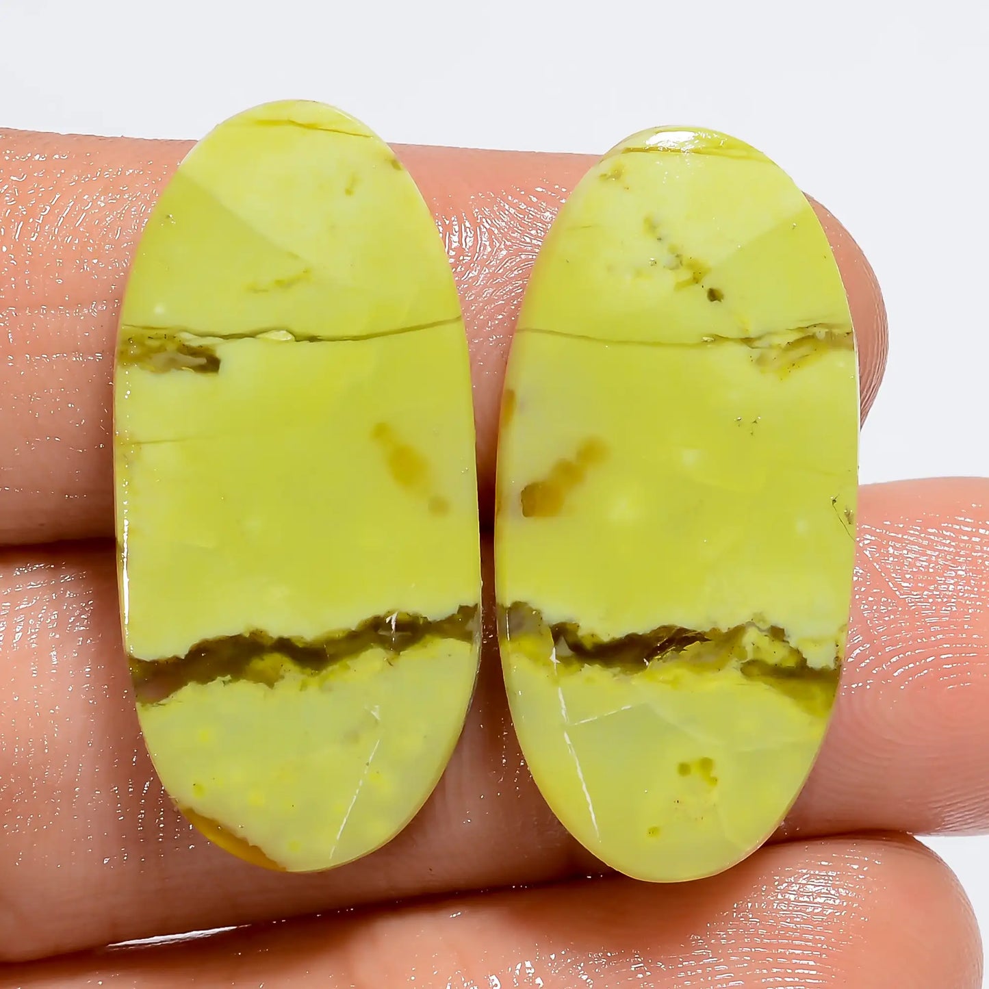 Green Opal Oval Shape Cabochon Loose Gemstone Pair Natural 20 Ct. 27X12X2 mm V-7277