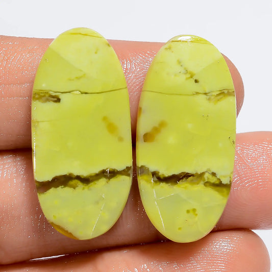 Green Opal Oval Shape Cabochon Loose Gemstone Pair Natural 20 Ct. 27X12X2 mm V-7277