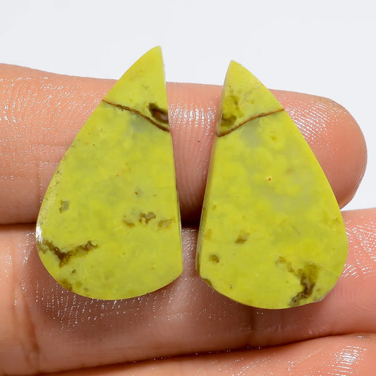 Green Opal Fancy Shape Cabochon Loose Gemstone Pair Natural 20.5 Ct. 25X14X3 mm V-7282
