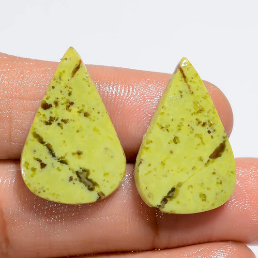 Green Opal Pear Shape Cabochon Loose Gemstone Pair Natural 15 Ct. 23X14X2 mm V-7284