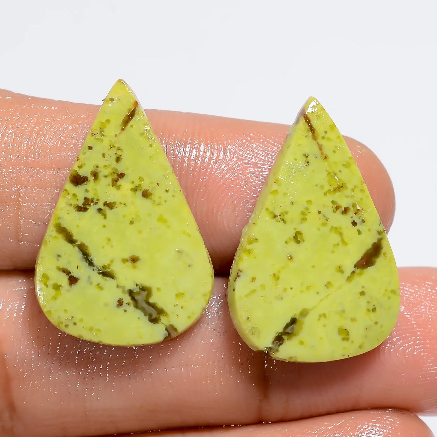 Green Opal Pear Shape Cabochon Loose Gemstone Pair Natural 15 Ct. 23X14X2 mm V-7284